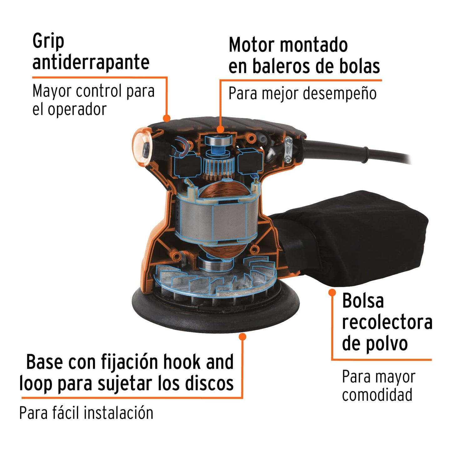 Lijadora Roto Orbital 5' 260 W, Profesional, TRUPER