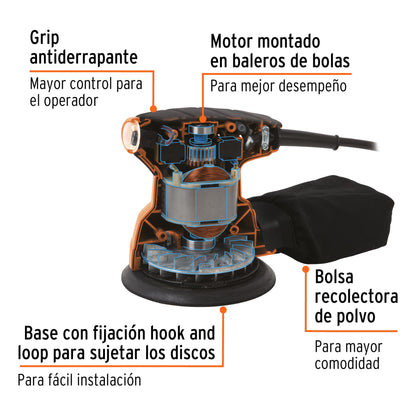 Lijadora Roto Orbital 5' 260 W, Profesional, TRUPER