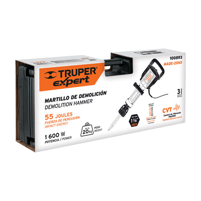 MARTILLO DEMOLEDOR HEX 20 KG 55 J 1600 W, TRUPER EXPERT