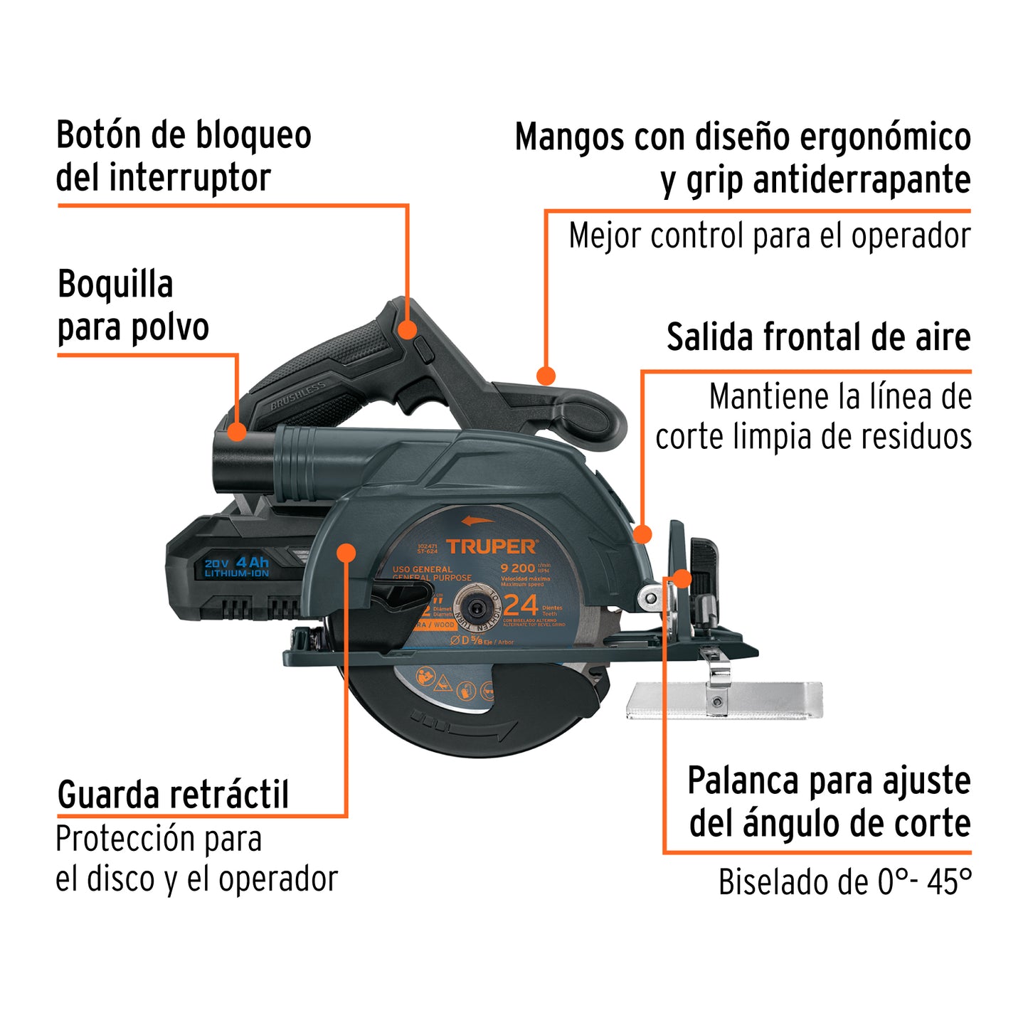 Sierra Circular 6-1/2"" 20V Inalámbrica, TRUPER