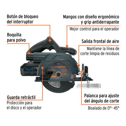 Sierra Circular 6-1/2"" 20V Inalámbrica, TRUPER