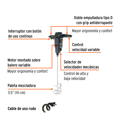 Mezcladora Eléctrica 1500 W, Industrial, TRUPER