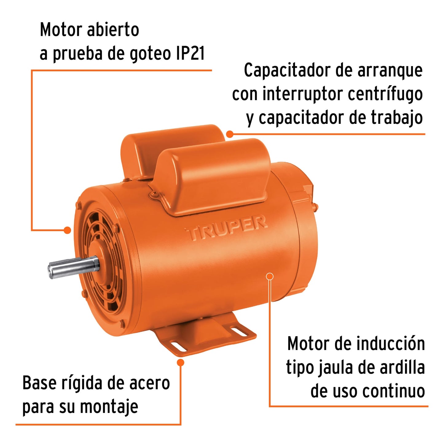 Motor Eléctrico Monofásico De 1 1/2 HP, Baja Velocidad, TRUPER