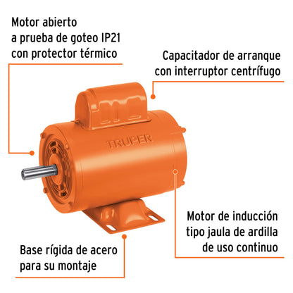 Motor Eléctrico Monofásico De 1/2 HP, Alta Velocidad, TRUPER