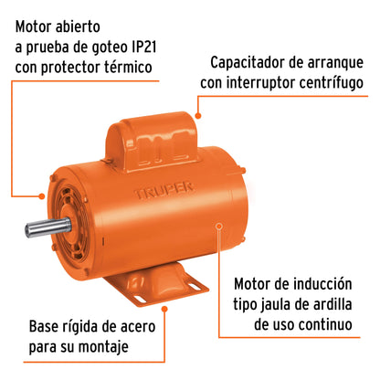Motor Eléctrico Monofásico De 3/4 HP, Alta Velocidad, TRUPER