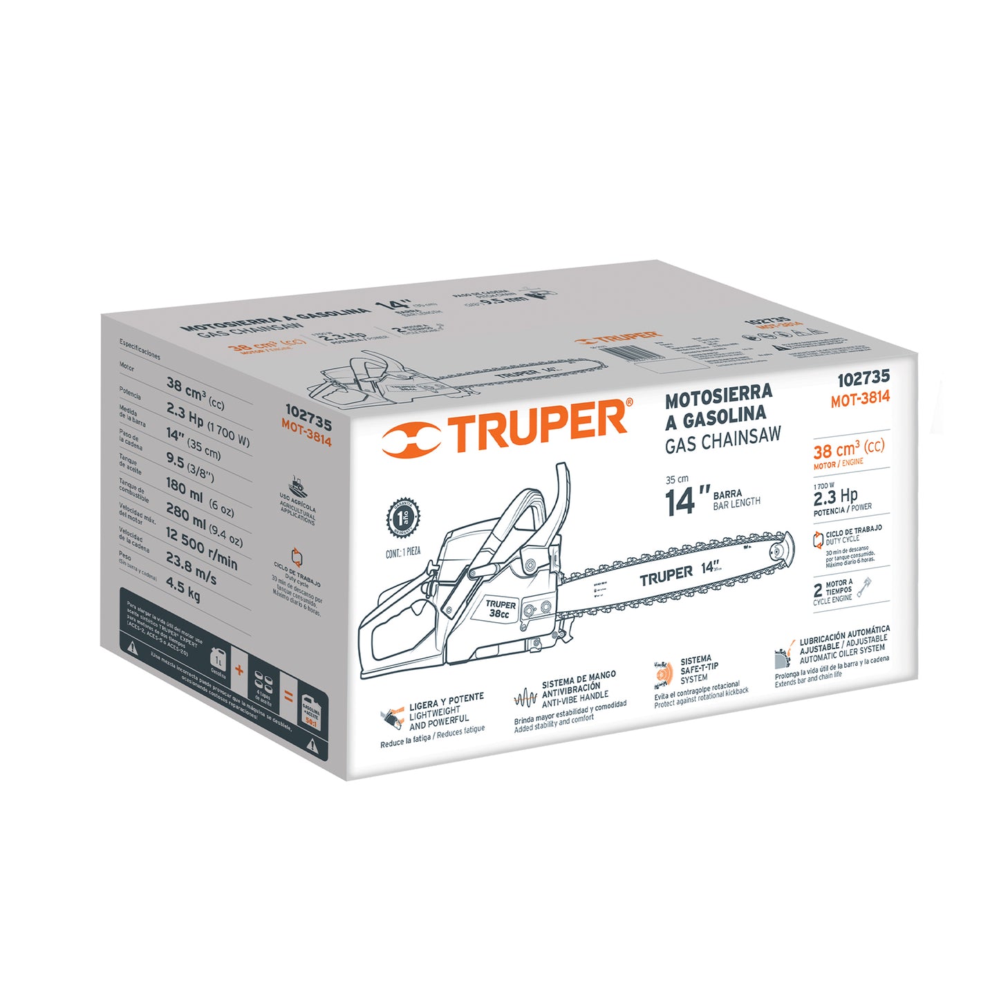 MOTOSIERRA DE GASOLINA PARA USO AGRICOLA, 38 CC, 14, TRUPER