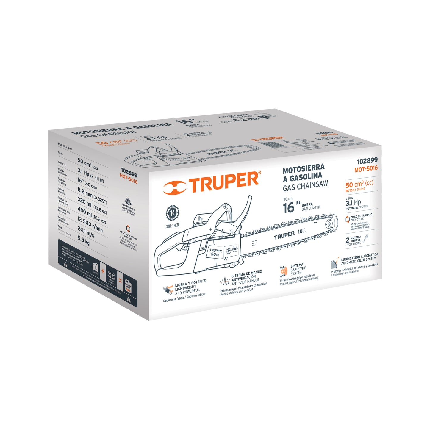 MOTOSIERRA DE GASOLINA PARA USO AGRICOLA, 50 CC, 16"", TRUPER