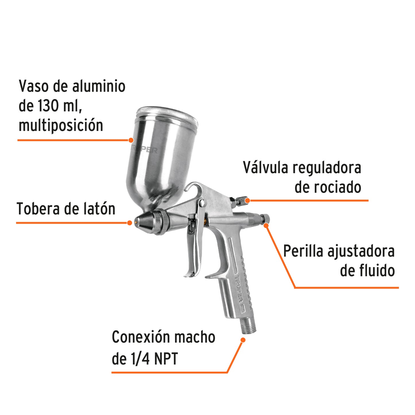 Pistola Compacta P/Retoque LVMP Vaso Alum, 0.5 MM, TRUPER
