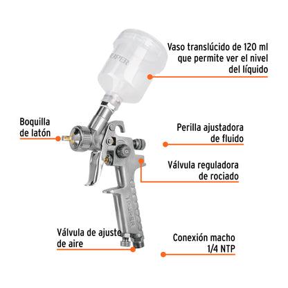 Pistola P/Retoque Gravedad HVLP Vaso Plástico, 1 MM, TRUPER