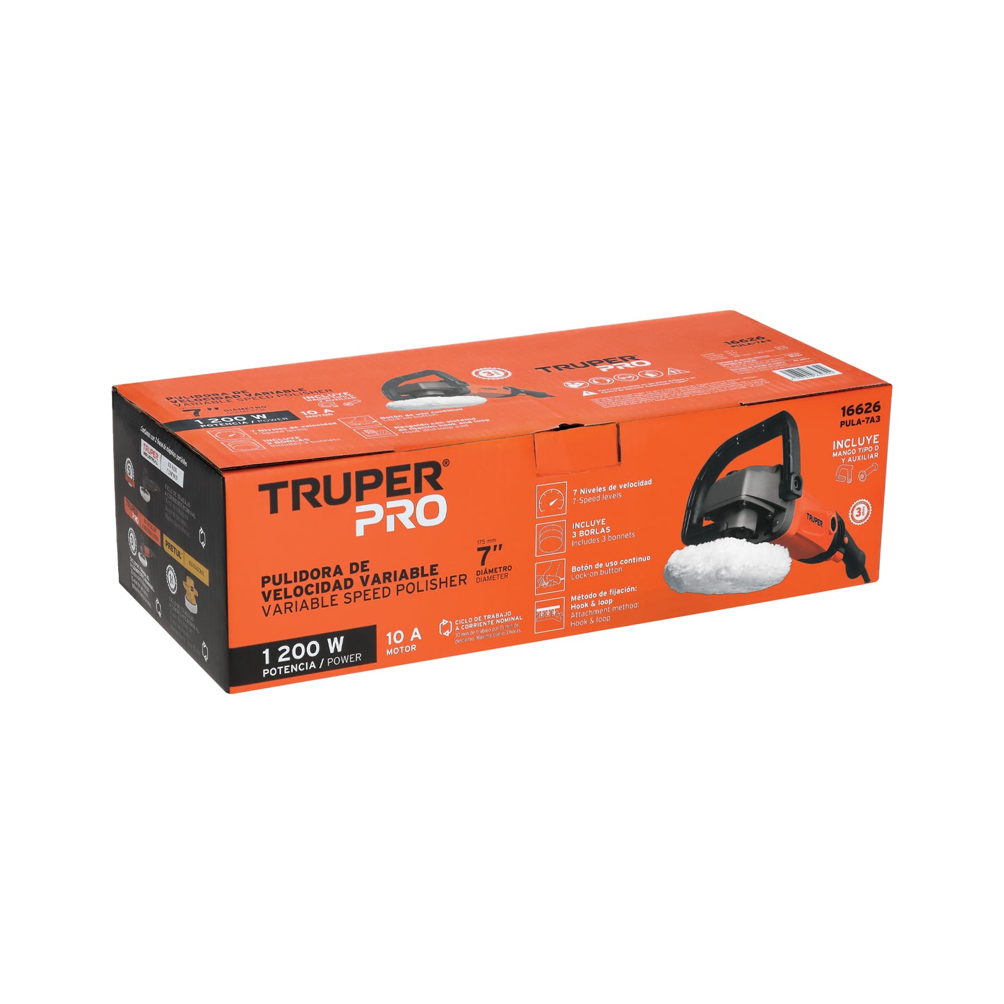 Pulidora 7' 1200 W Velocidad Variable, Profesional, TRUPER