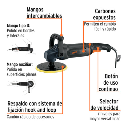 Pulidora 7' 1200 W Velocidad Variable, Industrial, TRUPER
