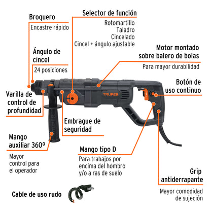 Rotomartillo SDS Plus Industrial 3.5 Joules, 800 W, TRUPER