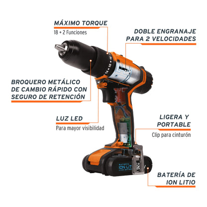 Rotomartillo Inalámbrico 1/2', 20 V, TRUPER