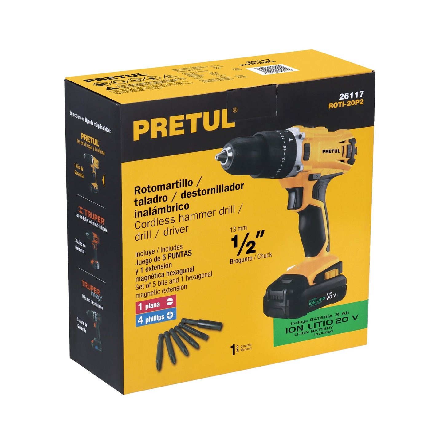 Taladro Inalámbrico 1/2', 20 V, PRETUL