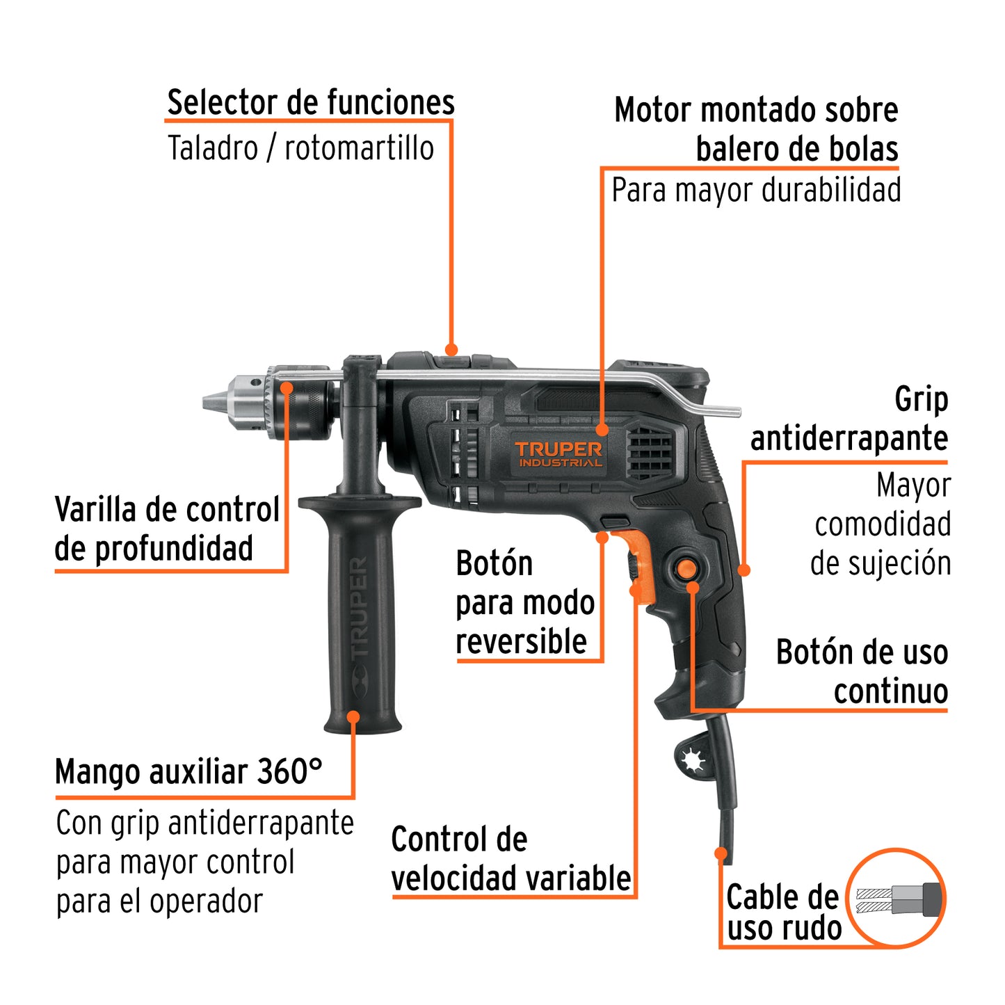 Rotomartillo 1/2' 700 W, Industrial, TRUPER