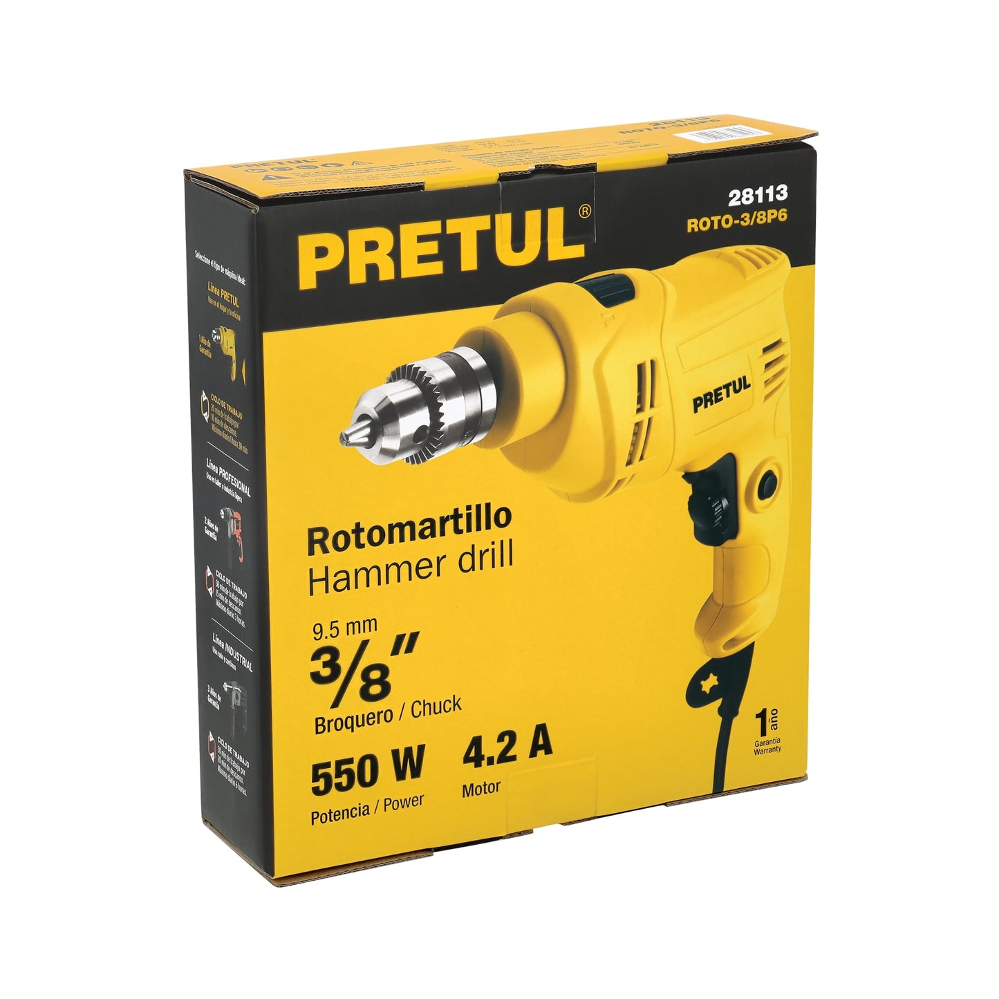 Rotomartillo 3/8' 550 W, PRETUL
