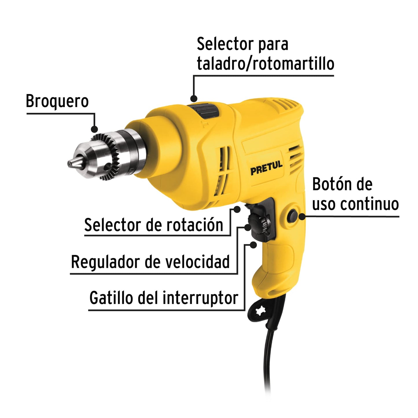 Rotomartillo 3/8' 550 W, PRETUL