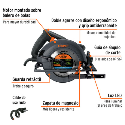 Sierra Circular 7-1/4' 1800 W, Industrial, TRUPER