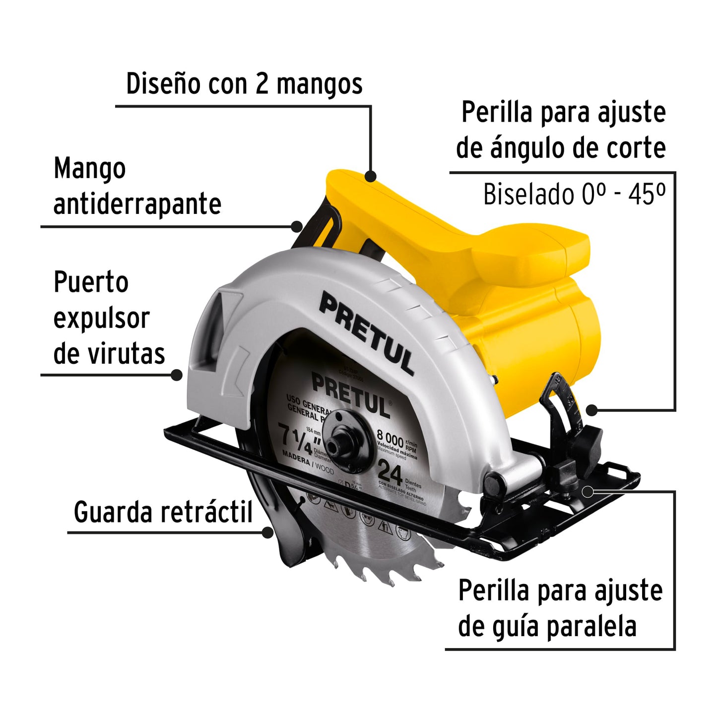 Sierra Circular 7-1/4' 1200 W, PRETUL