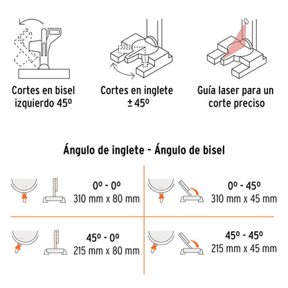 SIERRA DE INGLETE 10' DE 1900 W TELESCÓPICA COMPUESTA