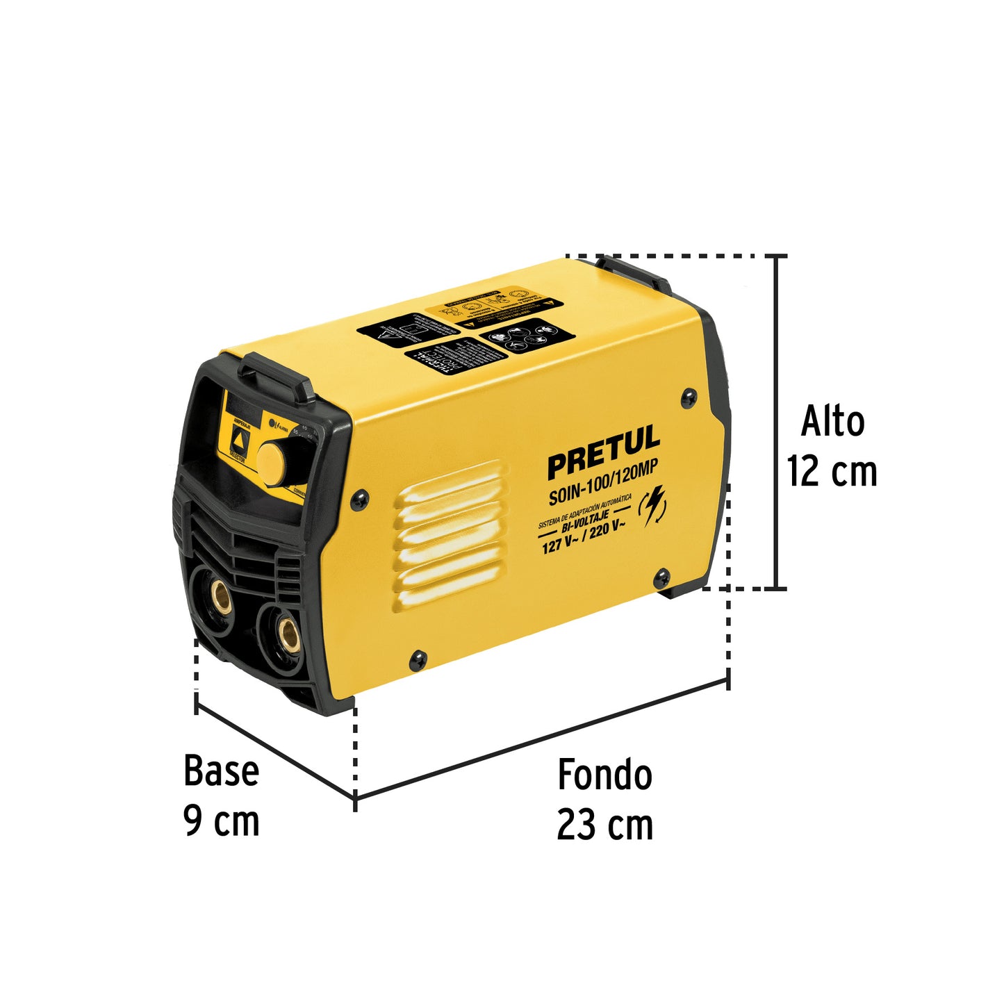 Mini Soldadora Inversora Bi-Voltaje 120 A, 127/220V, PRETUL