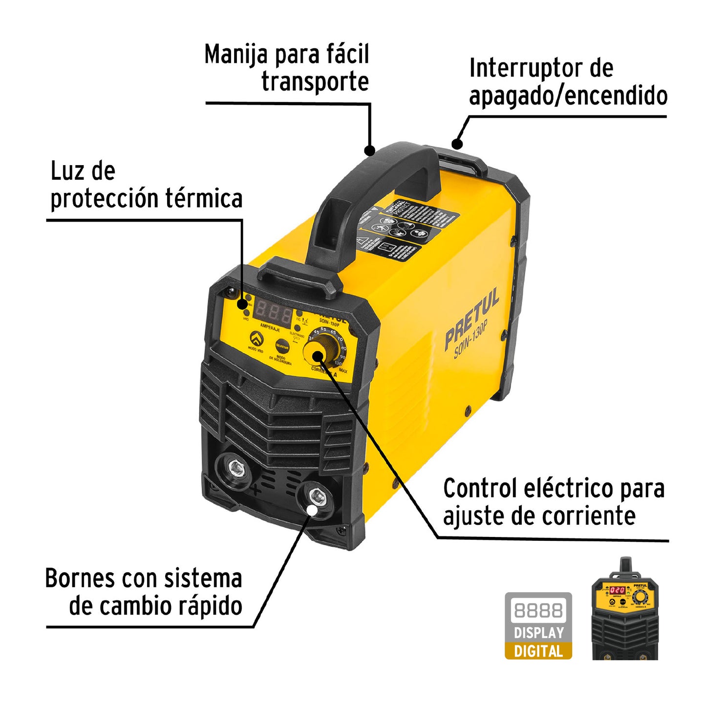 Soldadora Inversora 130 A, 127 V, PRETUL