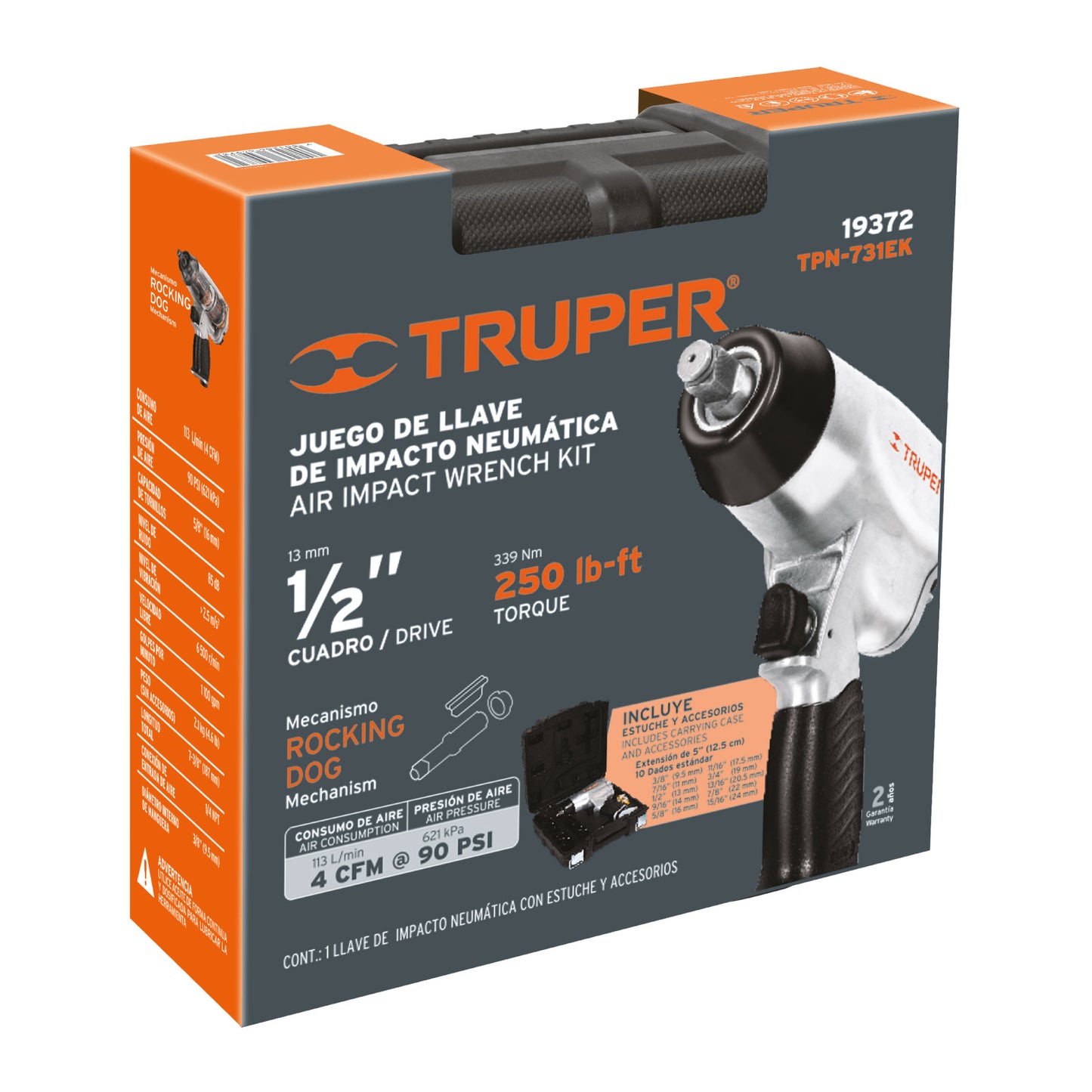 KIT DE LLAVE DE IMPACTO 1/2' CON ESTUCHE PLÁSTICO, TRUPER