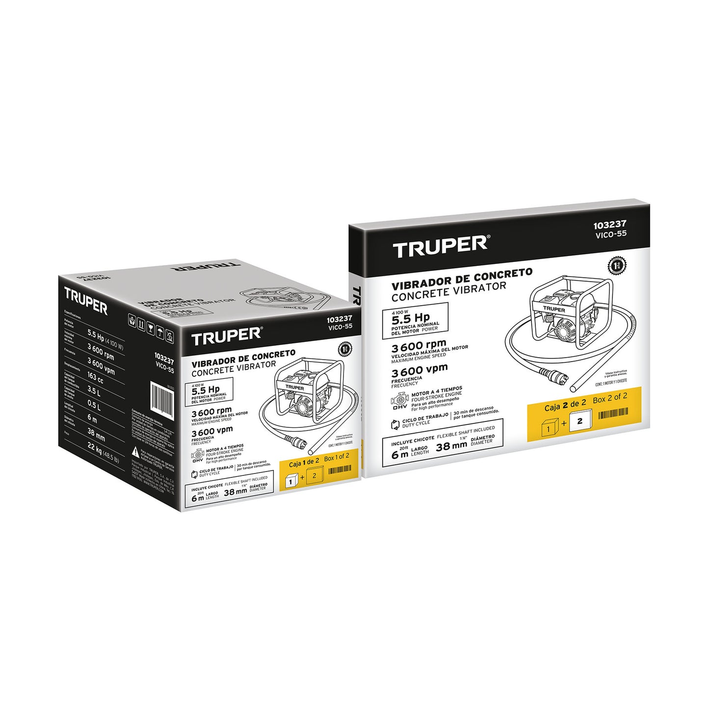 VIBRADOR PARA CONCRETO CON MOTOR A GASOLINA, 5.5 HP